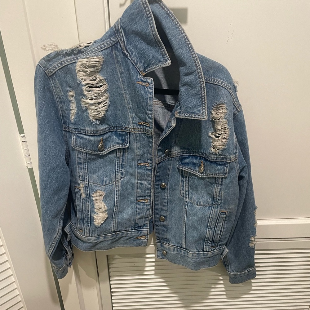 Distressed oversized jean jacket
